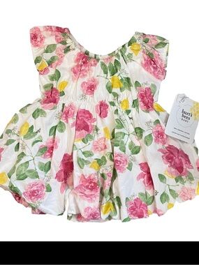 Burt's Bees Baby White Floral Pink Girls Ruffled Cotton Dress, 6M NWT